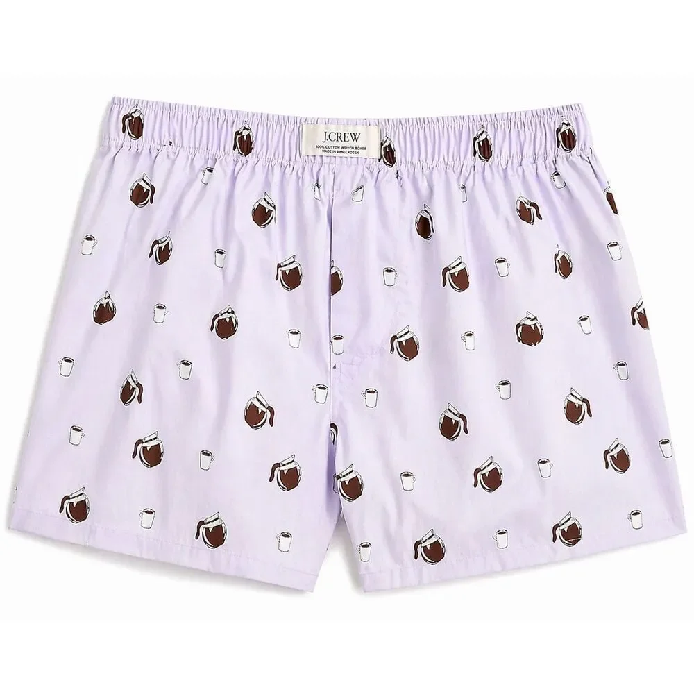 J.Crew Coffee Print Boxer Shorts Medium Purple 100% Cotton NWT Pajama Shorts